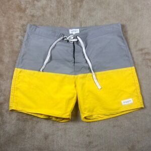 Saturdays Surf NYC Mens Colorblock Board Shorts Grey Yellow Size 34 Swim Trunks